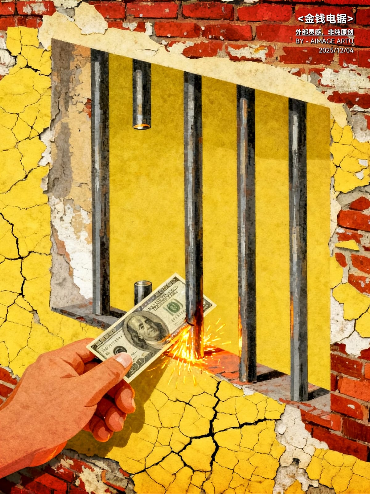 插画《金钱电锯》